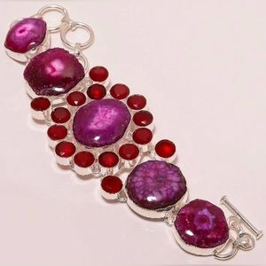 Pink Solar Quartz and Synthetic Red Garnet Adjustable Bracelet